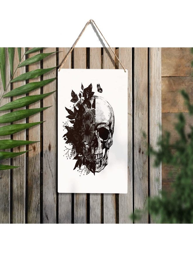 FREHVN Vintage Floral Skull Wood Sign Black Skull Wooden Signs Rustic Hanging Plaque Home Wall Art "8 x 10" Perfect Skull Sign Wall Decor for Home Living Room Bedroom - Image 2
